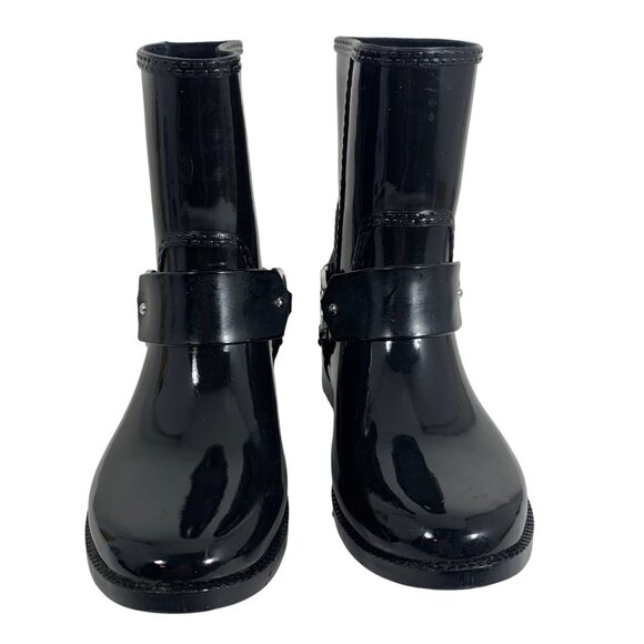 Michael Kors Fulton Harness Rain Booties Black Ankle Boots Womens SZ 7 Silver MK - Picture 1 of 8
